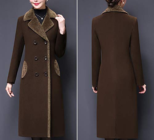 Women's Double-breasted Midi Wool Blend Pea Coat, Dark Coffee