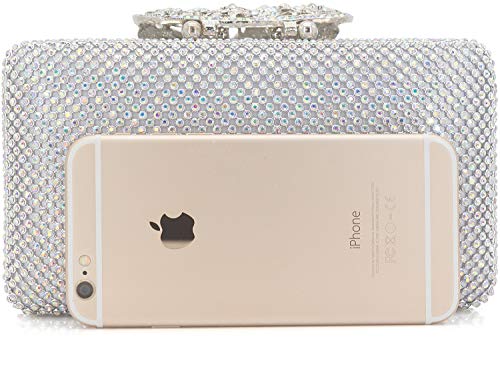 Crystal Butterfly Clasp Clutch, AB Silver