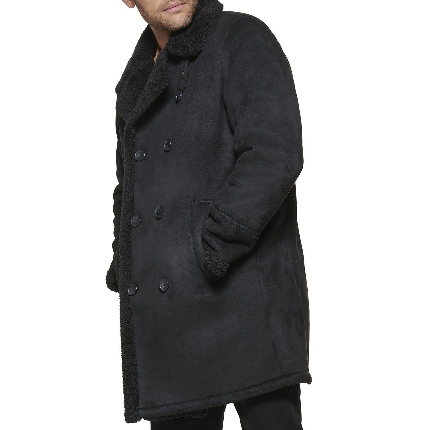 Black Faux Shearling Overcoat