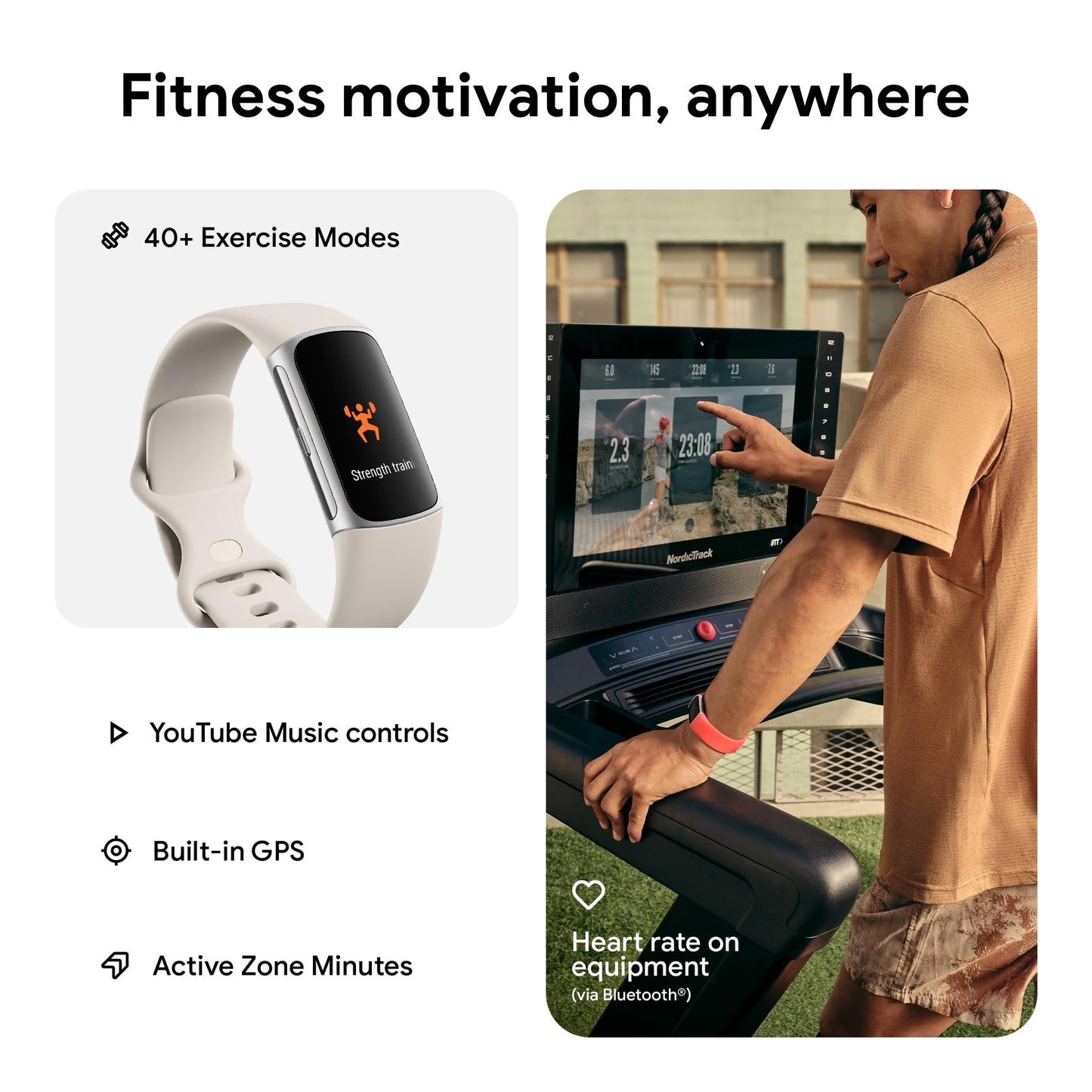 Fitbit Charge 6 - Heart Rate, GPS, Premium Membership, Porcelain/Silver"