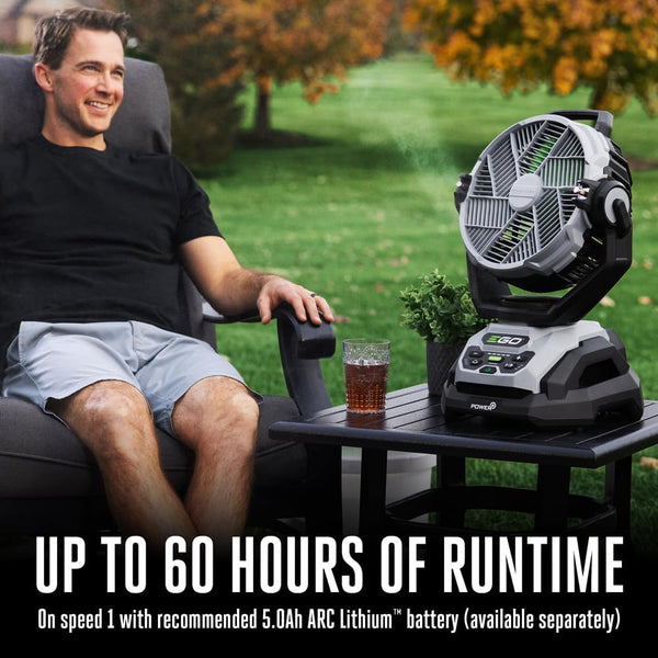 Stay cool and refreshed no matter where you are with the EGO POWER+ Portable Misting Fan!