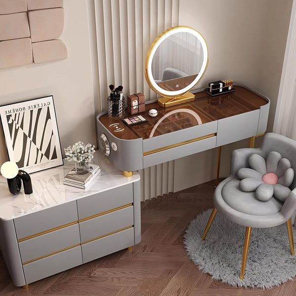 Cabinet Vanity Set Cosmetics Dresser Furniture with Modern Stool