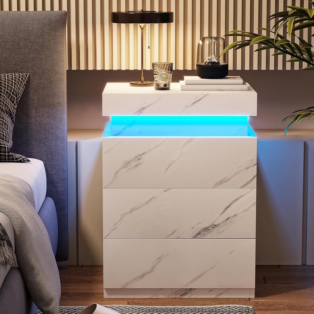 Power Up Your Nights in Style with ADORNEVE Nightstand with Charging Station and LED Light ✨
