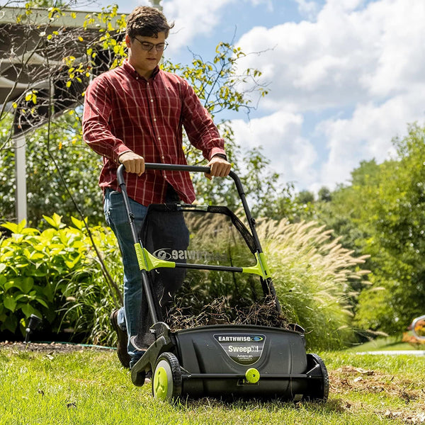 Earthwise Leaf & Grass Push Lawn Sweeper Makes Cleaning Your Lawn Quick, Fun, and elEffortless!