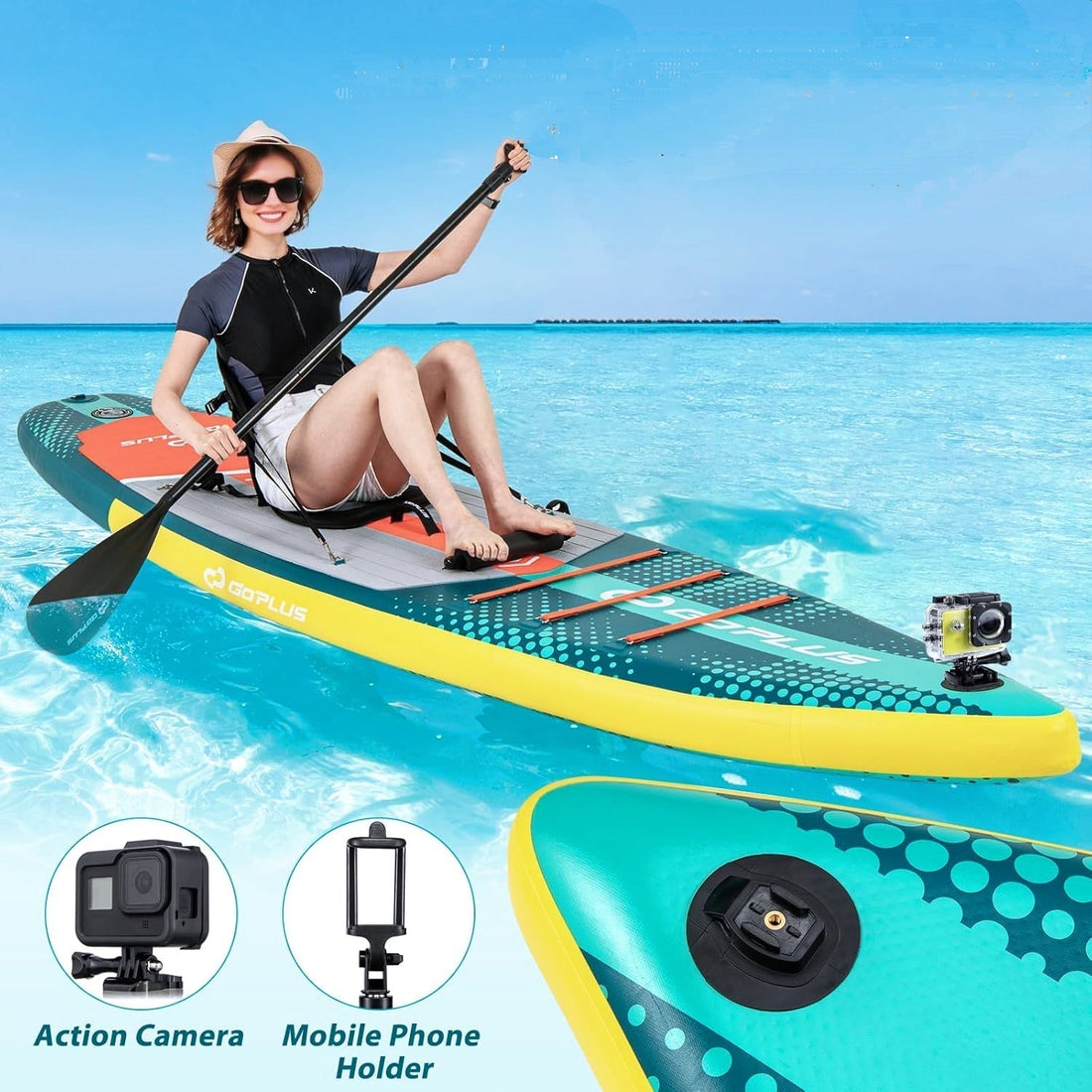 The Goplus 11FT Inflatable Stand Up Paddle Board is your all-in-one ticket to endless fun—SUP or kayak style!