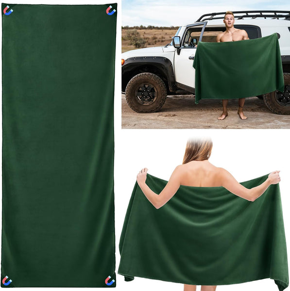 Outdoor Magnetic Bath Towel. Built with magnetic corners for easy hanging anywhere