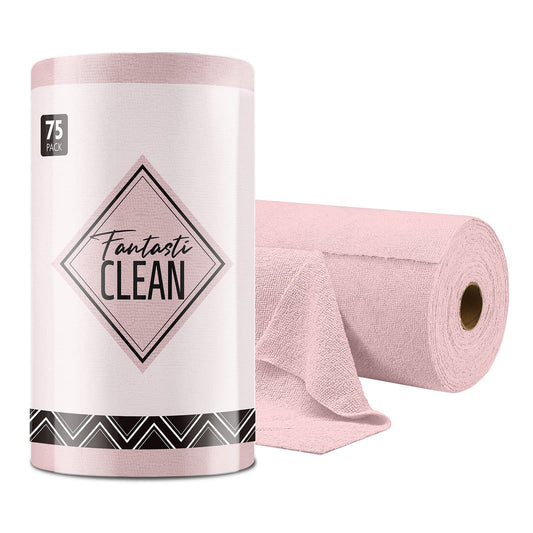 Fantasticlean Microfiber Cleaning Cloth Roll - 75 Pack in vibrant Pink