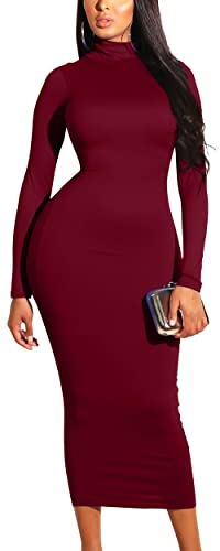 Wine Red Turtleneck Bodycon Dress