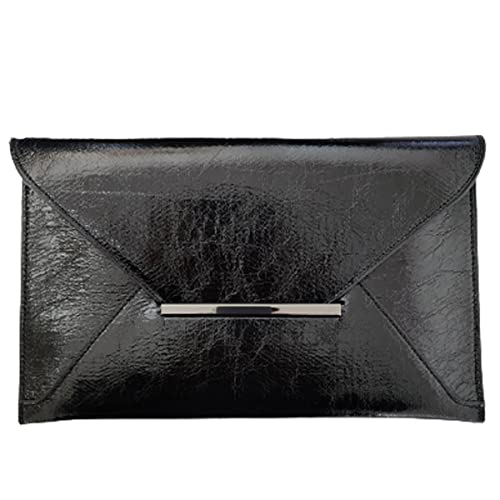JNB Crushed Metallic Envelope Clutch, Black