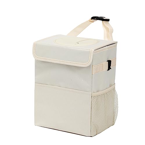Car Garbage Can - Leak Proof, Hanging with Lid, 3 Pockets, Waterproof