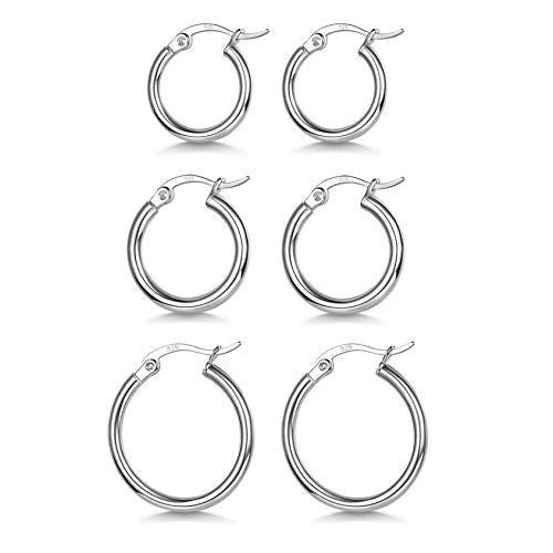 White Gold-Plated Hoops Trio: Sterling Silver Earrings