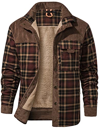 Flygo Men's Sherpa Lined Flannel Jacket