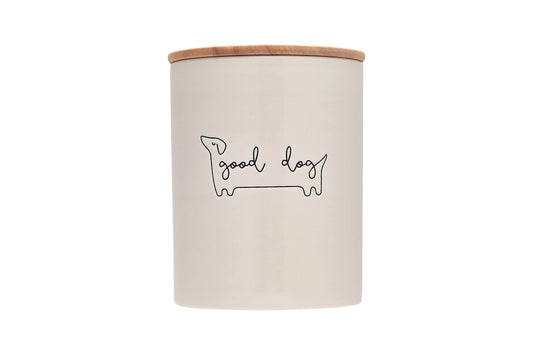 Good Dog Treat Jar - Ceramic and Wood, Neutral Modern Kitchen Decor, Holds 4 Cups
