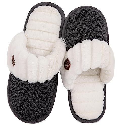 HomeTop Women's Cute Slippers - Memory Foam, Indoor/Outdoor, Fuzzy Knitted Faux Fur