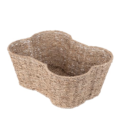 Bone Shape Toy Bin - Seagrass Storage, Handmade, Dog Toy Organizer