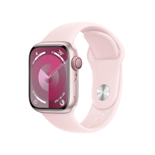 Apple Watch Series 9 GPS + Cellular, 41mm, Pink Aluminum Case with Pink Sport Band, Fitness Tracker