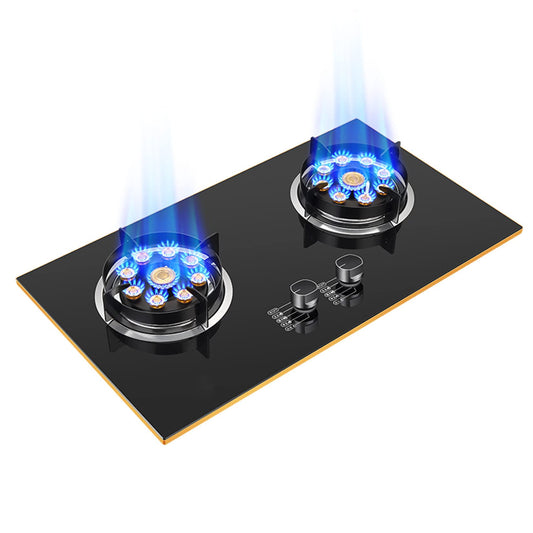 Black Tempered Glass Dual Burner Gas Cooktop with Thermocouple Protection