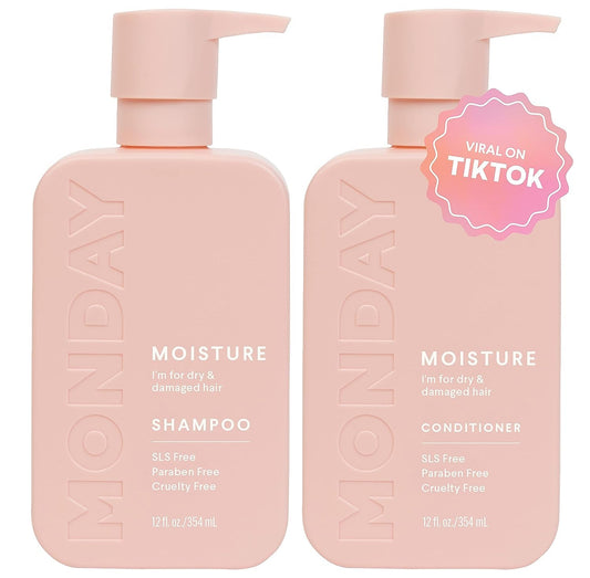 MONDAY HAIRCARE Moisture Shampoo + Conditioner Set, Coconut Oil & Shea Butter, 12 Fl Oz (Pack of 2)