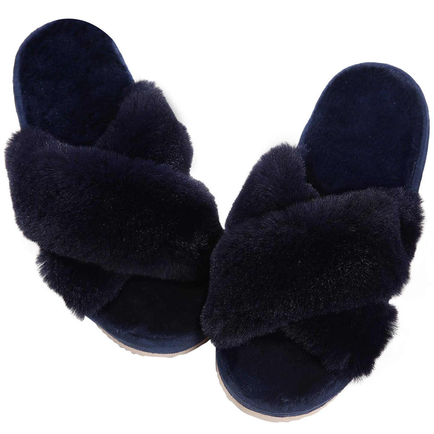 Comwarm Women's Cross Band Fuzzy Slippers