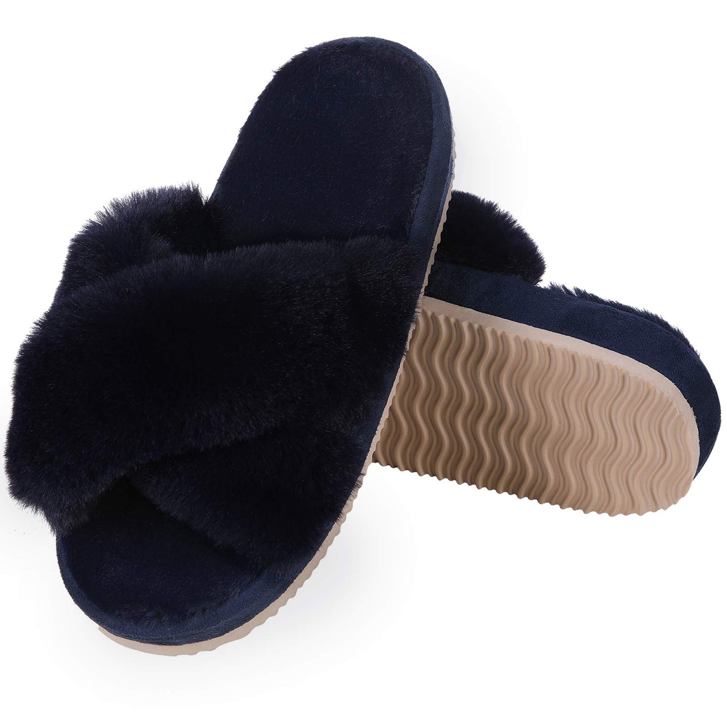 Comwarm Women's Cross Band Fuzzy Slippers