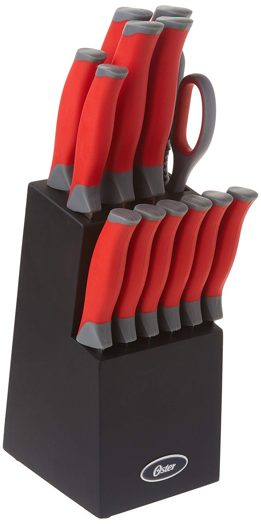 Oster Lindbergh 14-Piece Cutlery Set, Red Handles