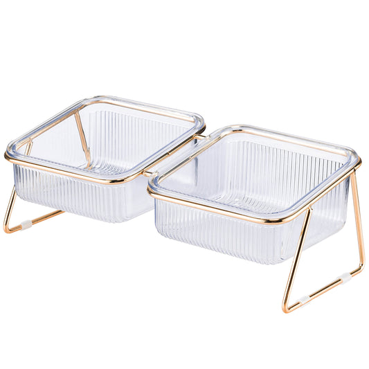 Elevated Cat Bowls - Tilted, Iron Stand, 2 Bowls, Anti-Slip, Dishwasher Safe